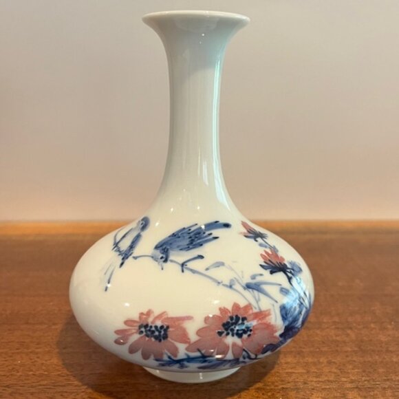 Vintage Hand Painted Birds Flowers Vase - Picture 2 of 6